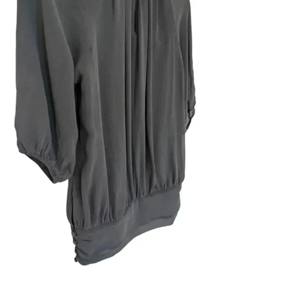Club Monaco Blouse Shirred Silk Top Grey Statement Sleeves Women's Extra Small - Picture 6 of 12